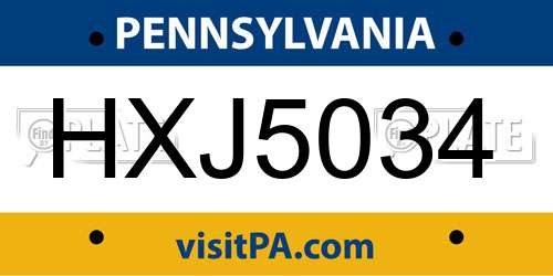 HXJ5034 Pennsylvania License Plate