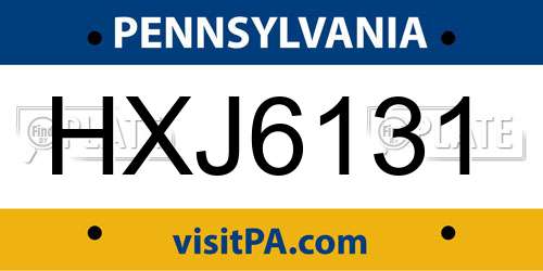HXJ6131 Pennsylvania License Plate