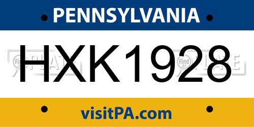 HXK1928 Pennsylvania License Plate