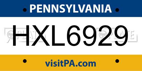 HXL6929 Pennsylvania License Plate
