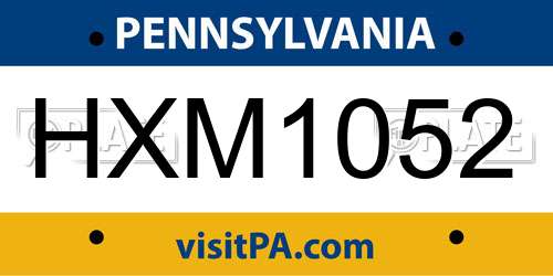 HXM1052 Pennsylvania License Plate