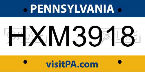 HXM3918 Pennsylvania License Plate