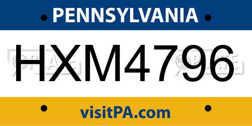 HXM4796 Pennsylvania License Plate