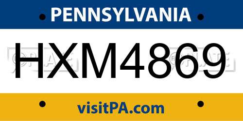 HXM4869 Pennsylvania License Plate