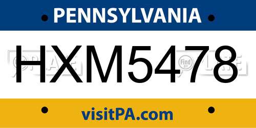 HXM5478 Pennsylvania License Plate