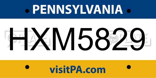 HXM5829 Pennsylvania License Plate