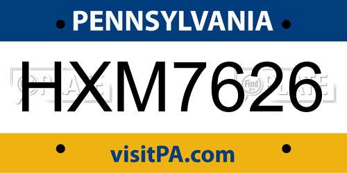 HXM7626 Pennsylvania License Plate