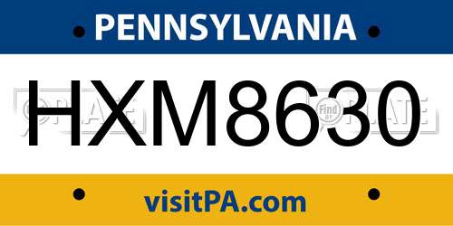HXM8630 Pennsylvania License Plate