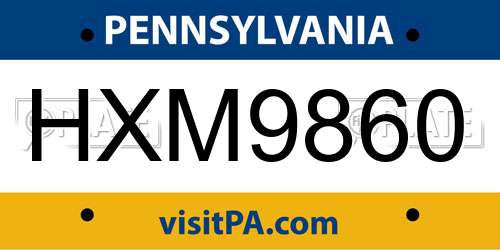 HXM9860 Pennsylvania License Plate