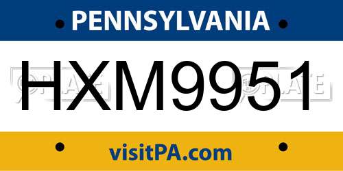 HXM9951 Pennsylvania License Plate