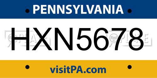 HXN5678 Pennsylvania License Plate