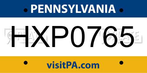 HXP0765 Pennsylvania License Plate