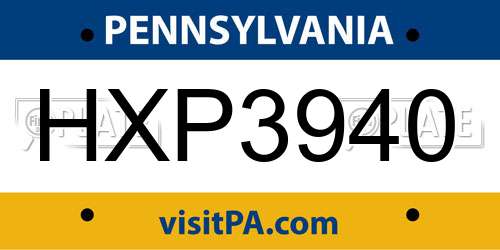 HXP3940 Pennsylvania License Plate