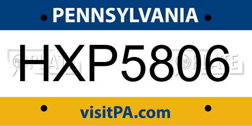 HXP5806 Pennsylvania License Plate