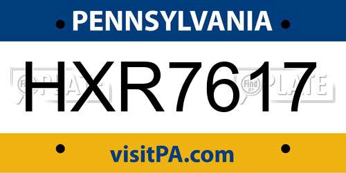 HXR7617 Pennsylvania License Plate