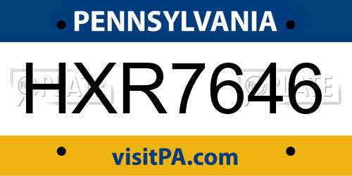 HXR7646 Pennsylvania License Plate