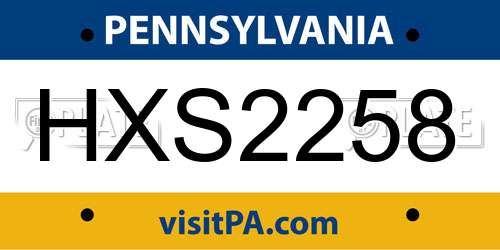HXS2258 Pennsylvania License Plate