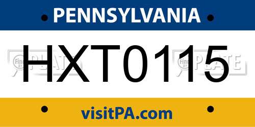 HXT0115 Pennsylvania License Plate