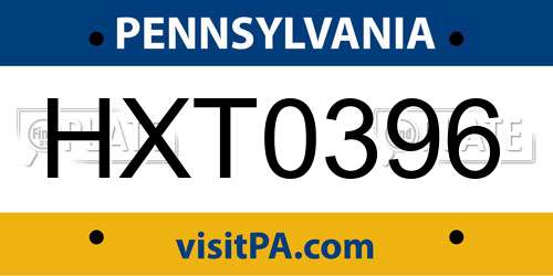 HXT0396 Pennsylvania License Plate