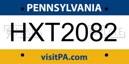 HXT2082 Pennsylvania License Plate