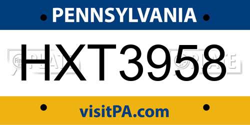 HXT3958 Pennsylvania License Plate