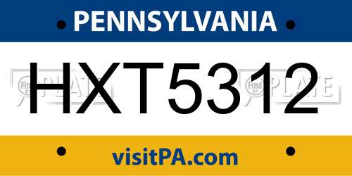 HXT5312 Pennsylvania License Plate
