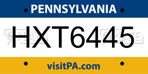 HXT6445 Pennsylvania License Plate