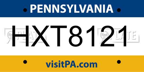 HXT8121 Pennsylvania License Plate