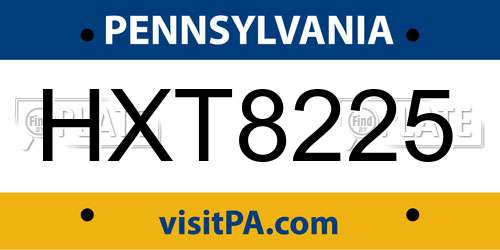 HXT8225 Pennsylvania License Plate