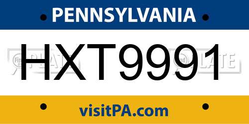 HXT9991 Pennsylvania License Plate