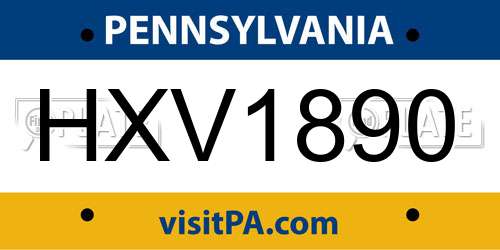 HXV1890 Pennsylvania License Plate