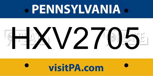 HXV2705 Pennsylvania License Plate