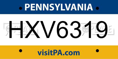 HXV6319 Pennsylvania License Plate