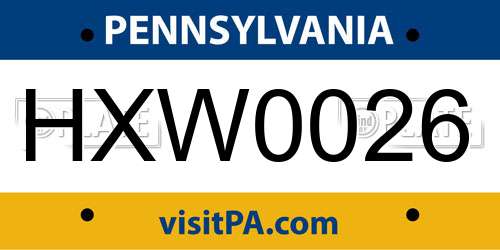 HXW0026 Pennsylvania License Plate