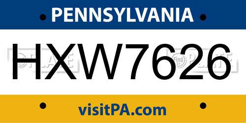 HXW7626 Pennsylvania License Plate