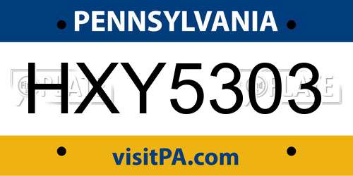 HXY5303 Pennsylvania License Plate