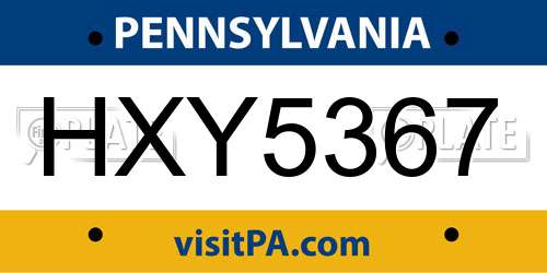 HXY5367 Pennsylvania License Plate