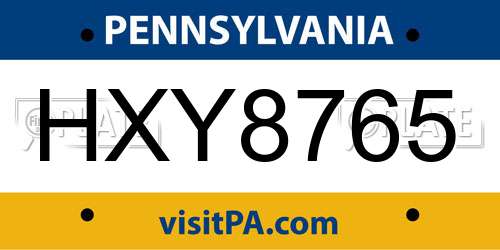 HXY8765 Pennsylvania License Plate