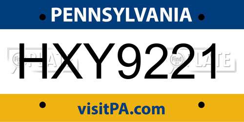 HXY9221 Pennsylvania License Plate