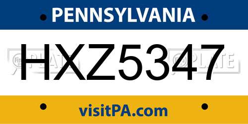 HXZ5347 Pennsylvania License Plate