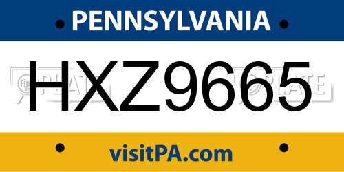 HXZ9665 Pennsylvania License Plate