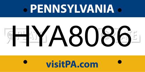 HYA8086 Pennsylvania License Plate
