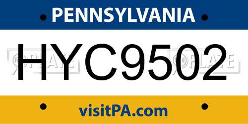 HYC9502 Pennsylvania License Plate