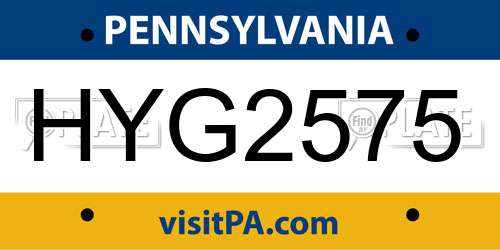 HYG2575 Pennsylvania License Plate