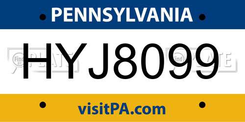 HYJ8099 Pennsylvania License Plate