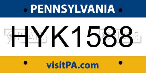 HYK1588 Pennsylvania License Plate