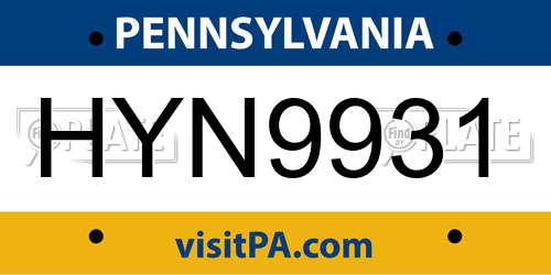 HYN9931 Pennsylvania License Plate