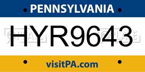 HYR9643 Pennsylvania License Plate