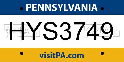 HYS3749 Pennsylvania License Plate