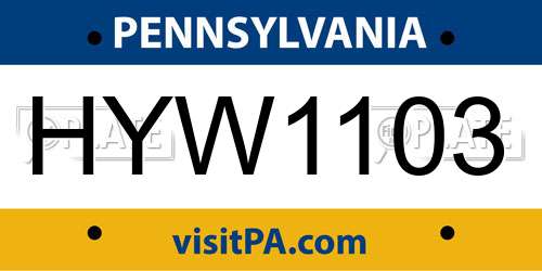 HYW1103 Pennsylvania License Plate